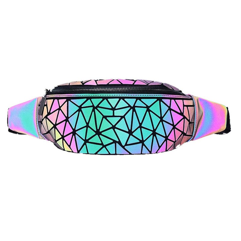 boshiho Fanny Packs for Women Men, Luminous Holographic Chest Bag Geometric Waist Pack for Travel,Rave Festival, Running, Sports (waist bag 01) - Image 1